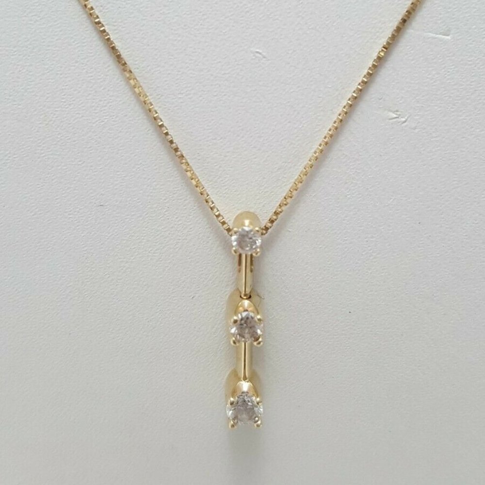 Beautiful 14K Karat Solid Yellow Gold Diamond Charm Pendant & Box Chain - Nice!